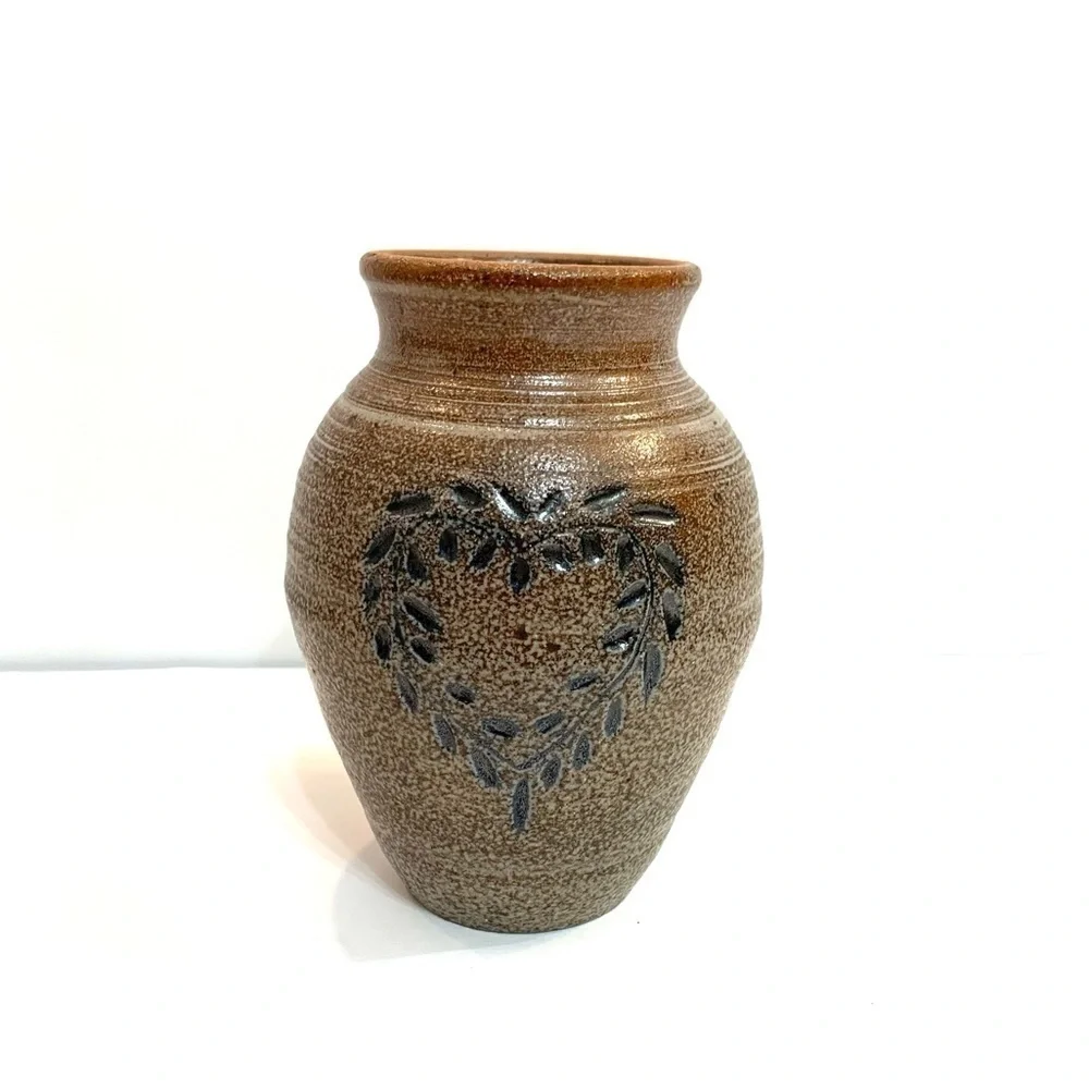 Signed Stoneware Heart Vase Crock Marked “KP”